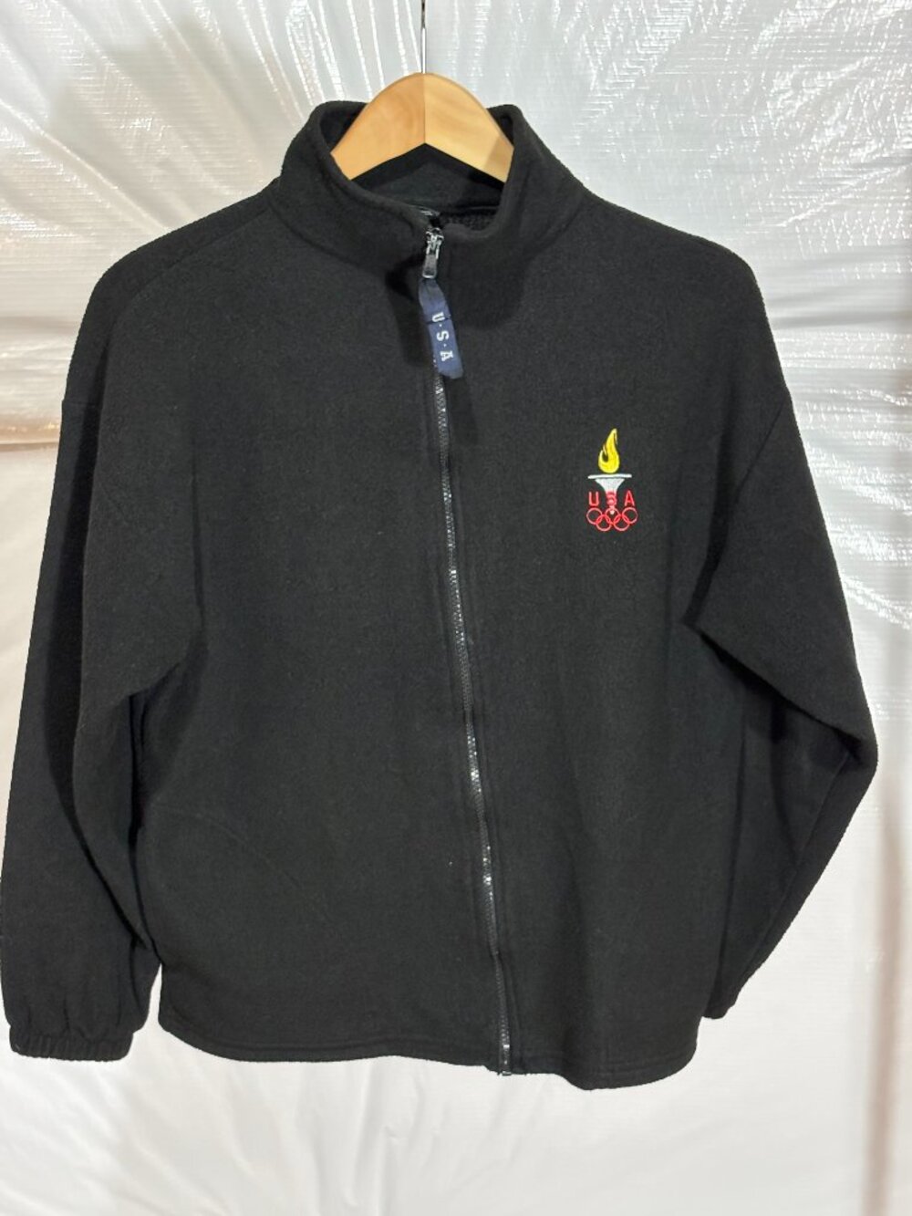 USA Olympics Black Fleece Jacket L Made in USA
